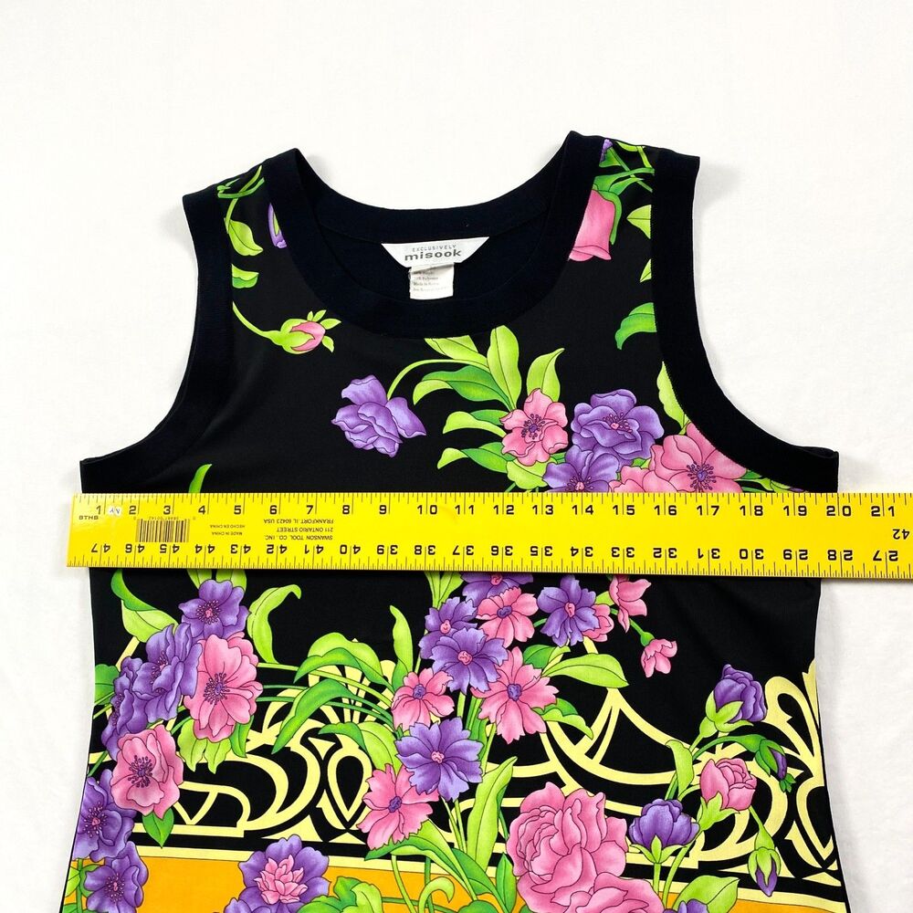Exclusively Misook Tank Top Sleeveless Shell Floral Womens Medium Black - Picture 7 of 8